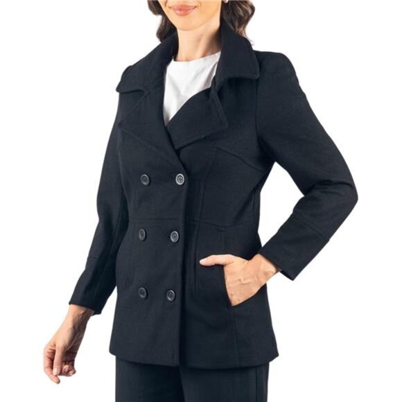 Women's Wool Peacoat – Double-Breasted 3/4 Length Overcoat - Picture 1 of 7